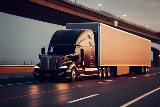 Truck On Freeway.  Generative AI.