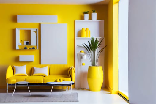 Yellow modern interior style. Generative AI.