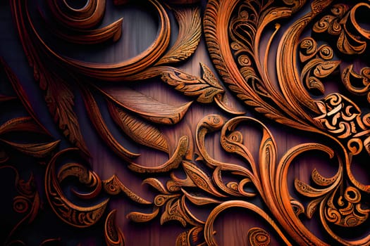 Wooden craft floral pattern background.  Generative AI.