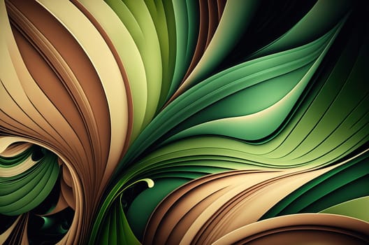 Abstract green and beige fluid waves background texture. Generative AI