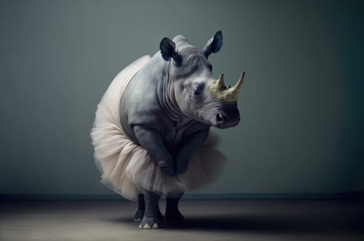 Rhinoceros wearing a ballet tutu costume. Generative AI