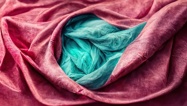 Floating pink and turquoise fabric background texture. Generative AI