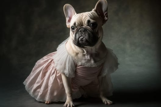 French bulldog wearing a ballet tutu costume. Generative AI