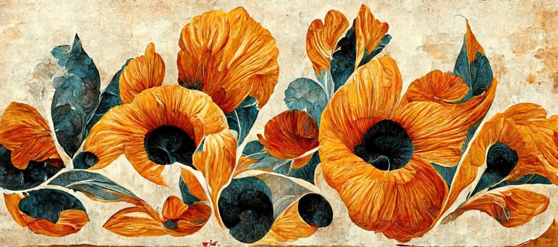Abstract poppies in vintage colours. Generative AI