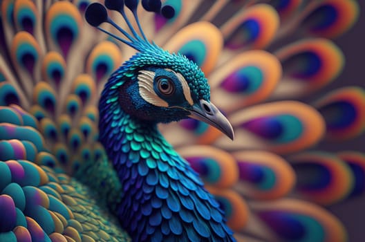 Portrait of a peacock. Ai Generated