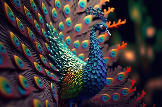 Portrait of a peacock. Ai Generated