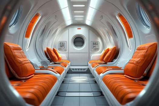 Interior of a cabin for rest on a spaceship. Concept of space industry.