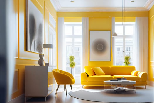 Yellow modern interior style. Generative AI.