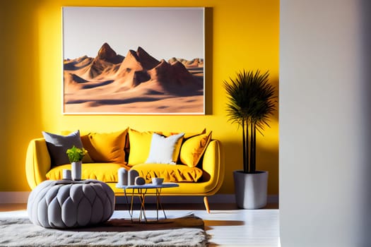 Yellow modern interior style. Generative AI.