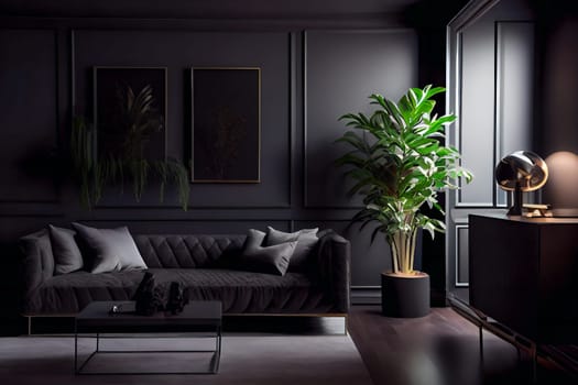 Black modern interior style. Generative AI.