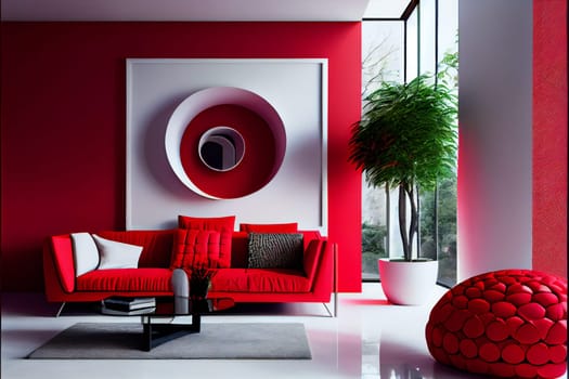 Red modern interior style. Generative AI.