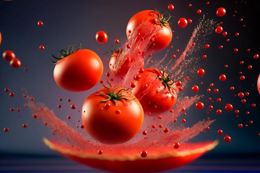 tomato flying in the air. Generative AI.