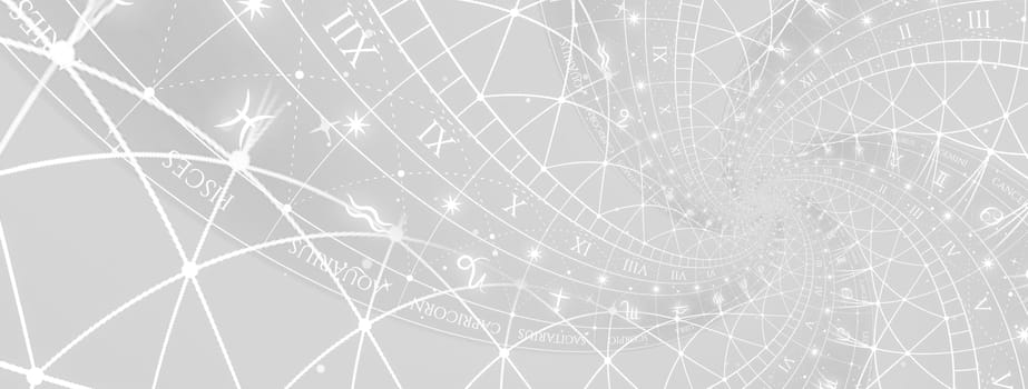 Zodiac Signs Horoscope background. Concept for fantasy and mystery - white