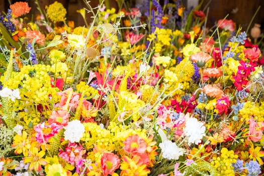 Vintage flowers market on public street - retro cottagecore style