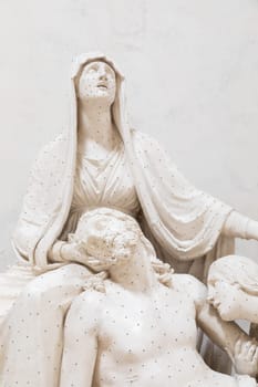 Possagno, Italy - August 2022: Antonio Canova sculpture,  Lamentation over the Dead Christ - 1822