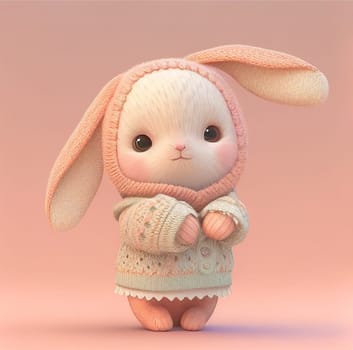 Cute easter bunny or rabbit with clothes, pastel color, spring holiday greeting card, fairy tale character, love and emotion, generative AI