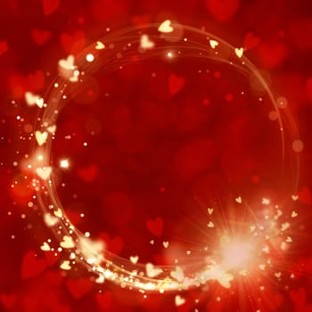 Red blurred heart background, valentines day, mothers day template with bokeh,magic light effect, love and emotion