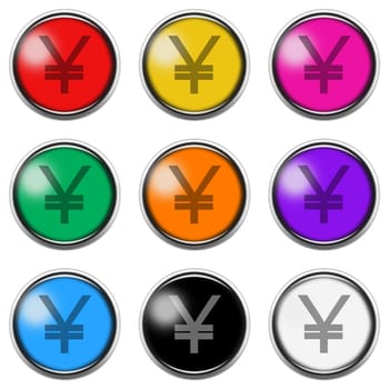 A Yen button icon set isolated on white with clipping path 3d illustration