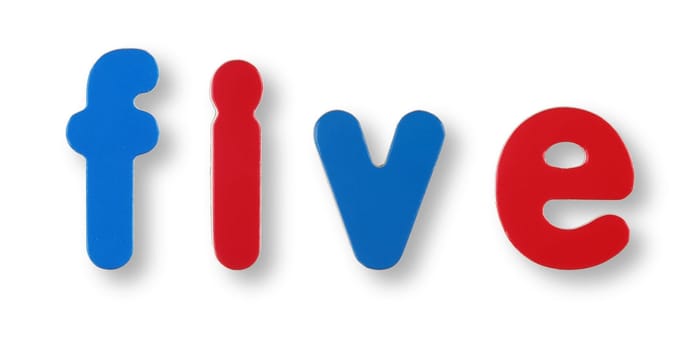 Five word in coloured magnetic letters on white with clipping path concept