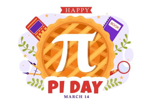 World Pi Day Illustration with Mathematical Constants, Greek Letters or Baked Sweet Pie for Landing Page in Hand Drawn Cartoon Symbol Templates