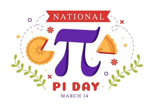 World Pi Day Illustration with Mathematical Constants, Greek Letters or Baked Sweet Pie for Landing Page in Hand Drawn Cartoon Symbol Templates