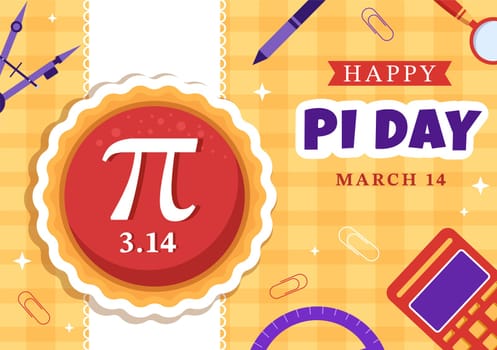 World Pi Day Illustration with Mathematical Constants, Greek Letters or Baked Sweet Pie for Landing Page in Hand Drawn Cartoon Symbol Templates