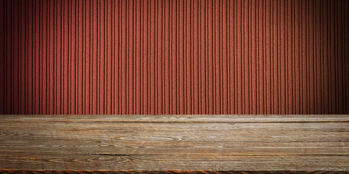 The background is blank wooden boards and a textured striped wall with gradient lighting and vignetting. For product demonstrations, free space, layout, mockup, perspective board, background board.