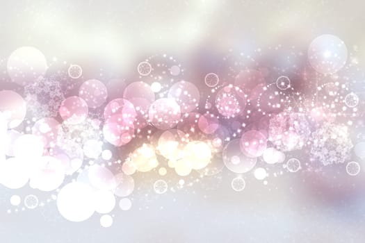 Abstract blurred festive delicate winter christmas or Happy New Year background with shiny blue pink and white bokeh lighted stars. Space for your design. Card concept.
