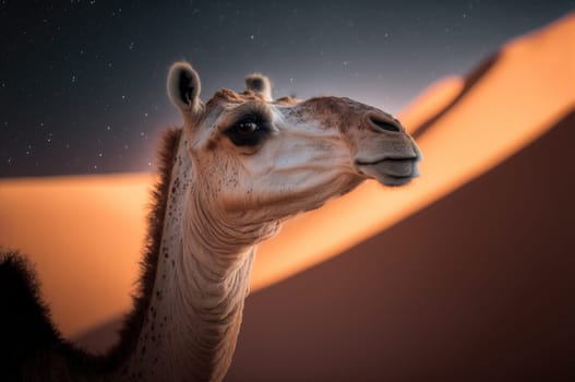 Camel in the desert at night. Generative AI