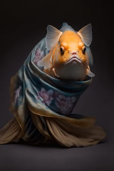 Portrait of a goldfish wearing a kimono. Generative AI