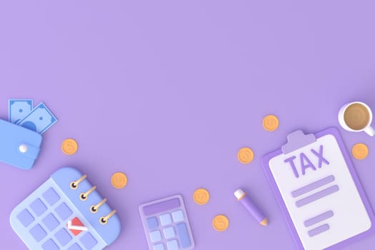 Tax Day Reminder Concept. 3d illustration submit tax by online concept, online tax payment and report. Business income.