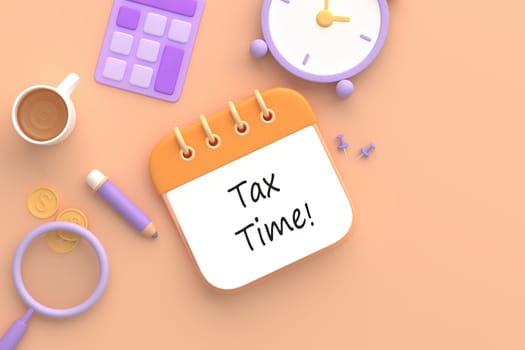 Tax Day Reminder Concept. 3d illustration submit tax by online concept, online tax payment and report. Business income.