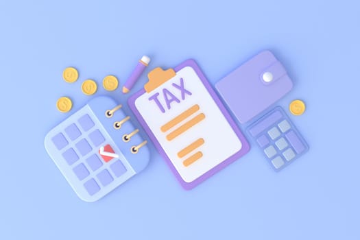 Tax Day Reminder Concept. 3d illustration submit tax by online concept, online tax payment and report. Business income.