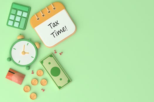 Tax Day Reminder Concept. 3d illustration submit tax by online concept, online tax payment and report. Business income.