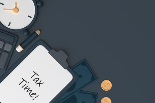 Tax Day Reminder Concept. 3d illustration submit tax by online concept, online tax payment and report. Business income.
