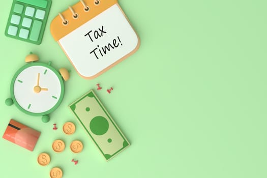 Tax Day Reminder Concept. 3d illustration submit tax by online concept, online tax payment and report. Business income.