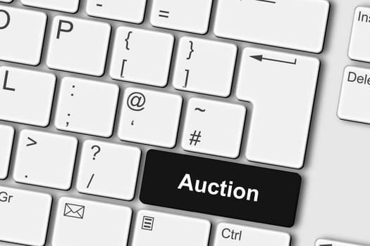 An online auction concept PC computer keyboard 3d illustration