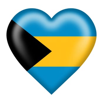 A Bahamas flag heart button isolated on white with clipping path 3d illustration