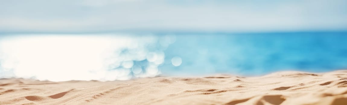 Panoramic view of the empty seashore in summer. Concept of the vacation and tourism.
