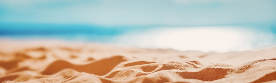 Panoramic view of the empty seashore in summer. Concept of the vacation and tourism.