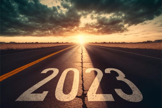 2023 written on highway road. Concept for vision new year 2023.
