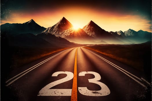 2023 written on highway road. Concept for vision new year 2023.