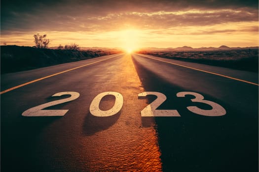 2023 written on highway road. Concept for vision new year 2023.