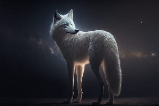 White wolf with full moon and nigth sky with stars