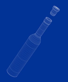 3D wire-frame model of tall bottle for water or alcoholic beverages