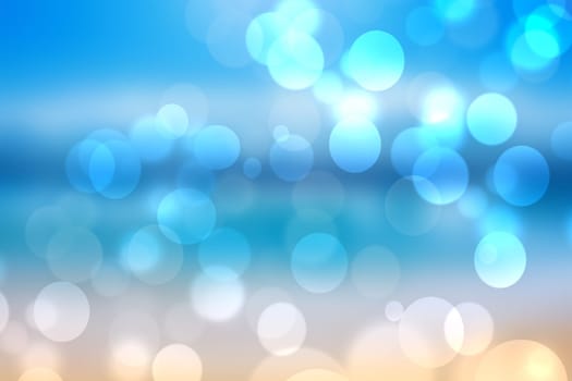 Abstract sea background. Abstract tropical sandy summer beach background with bokeh lights on light blue sky and sun. Beautiful texture. Space.