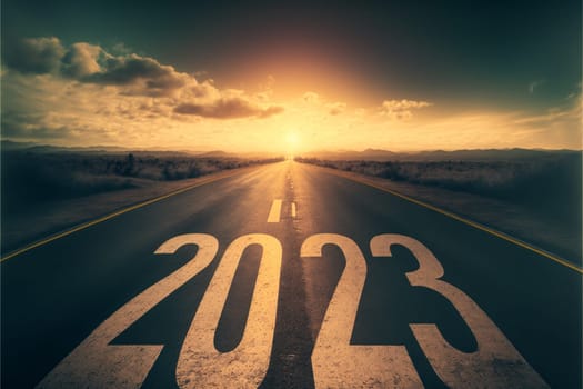2023 written on highway road. Concept for vision new year 2023.