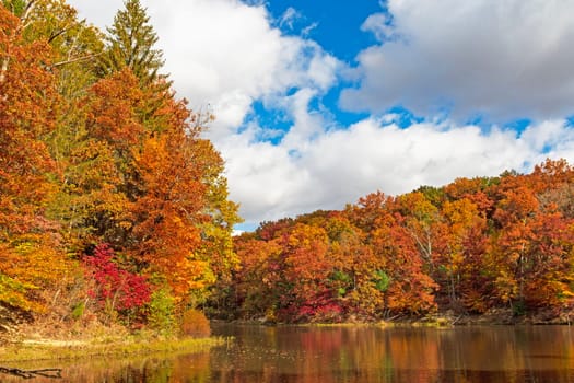 Autumn Colors on a Quiet Lake on Strahl Lake in Brown County State Park in Indiana