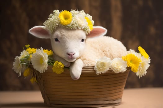 Baby lamb with flower crown