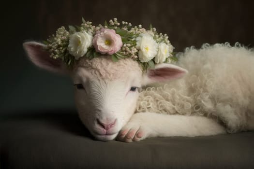 Baby lamb with flower crown